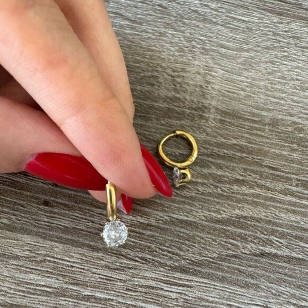 Stackable Diamond Hoop Earrings N663 - image 5